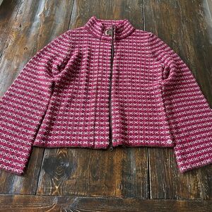 Brown and pink bell sleeve sweater coat size M runs small